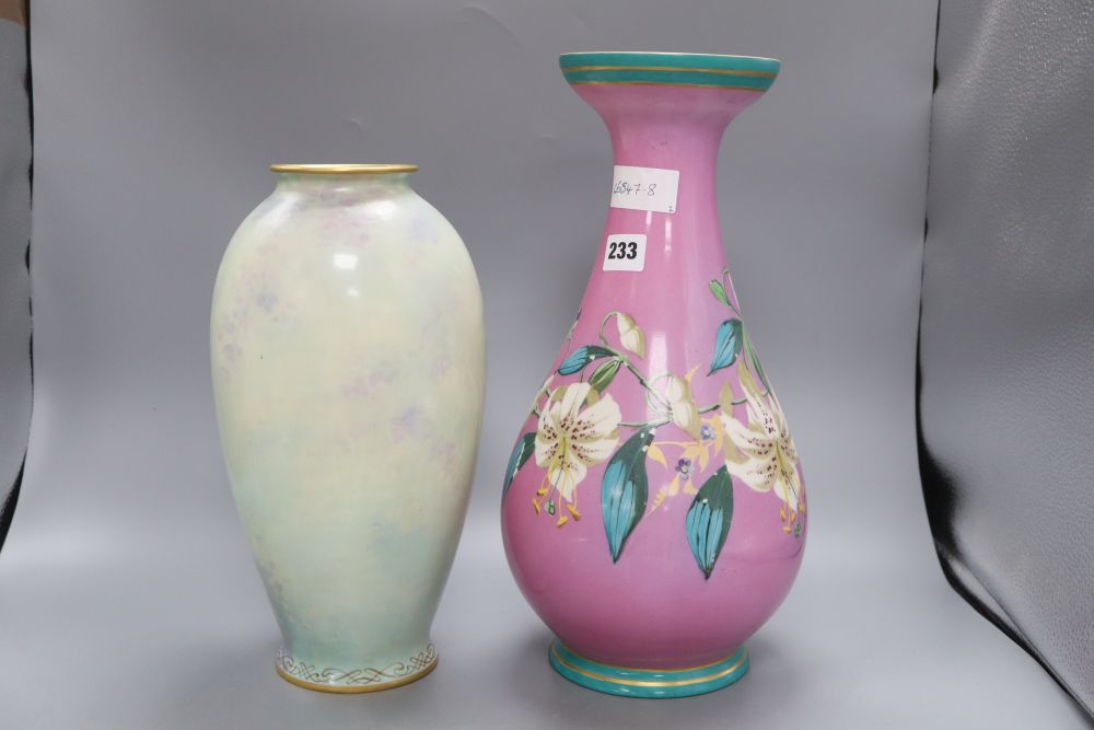 An Ernst Wahliss c.1900 vase and a Paris porcelain vase, height 38.5cm